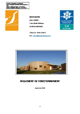 REGLEMENT DE LA STRUCTURE MULTI-ACCUEIL IRENE THARIN - LA FLUTE ENCHANTEE