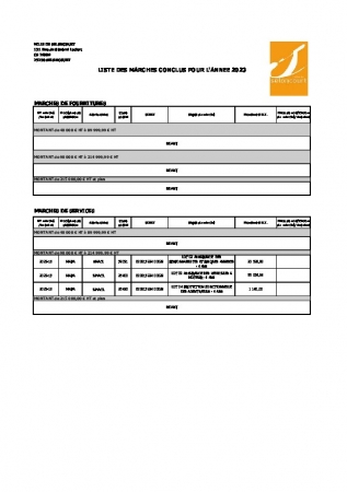 2023 LISTE DES MARCHÉS