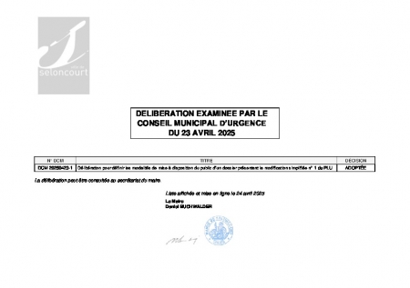 LISTE DES DELIBERATIONS CM DU 23 AVRIL 2025