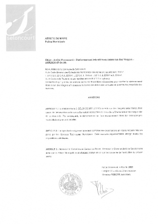 ARR20250704-86 Arrêté Permanent rue des Vergers stationnement interdit hors cases